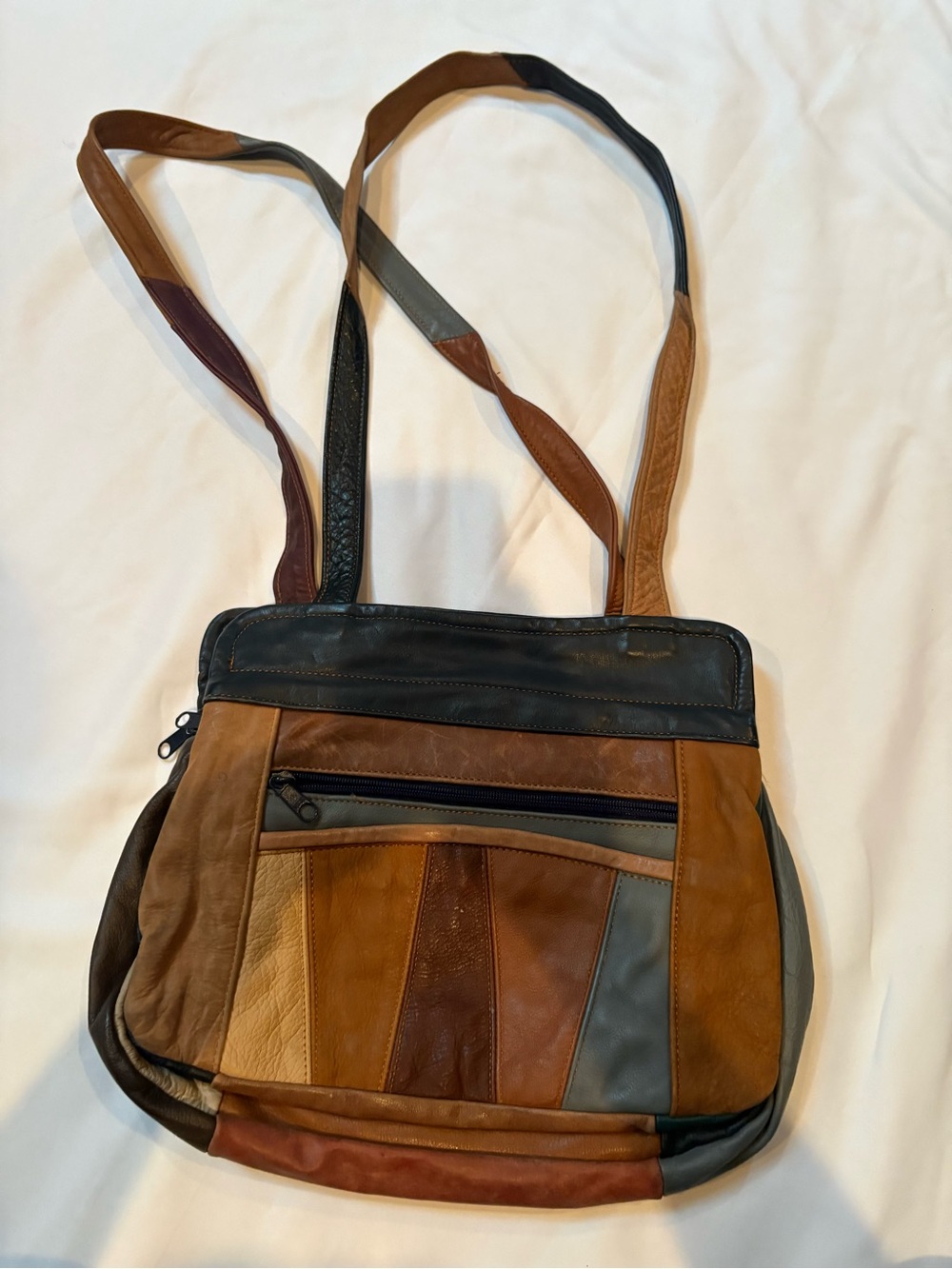 Patchwork Leather Crossbody Bag in Brown and Black